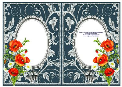 Poppies and Daisies on Teal with Diamonds Double Frames