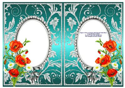 Poppies and Daisies on Turquoise with Diamonds Double Frames