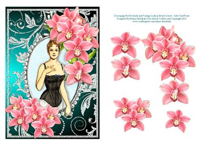 Decoupage Red Orchids an Vintage Lady in Black Corset - Jade