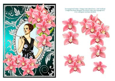 Decoupage Red Orchids and Vintage Lady in Black Dress - Jade
