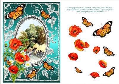 Poppies Daisies Butterflies - the Village - Jade Card Front