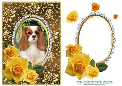 Yellow Roses - King Charles Spaniel - Gold Card Front