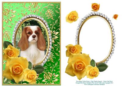 Yellow Roses - King Charles Spaniel - Green Card Front