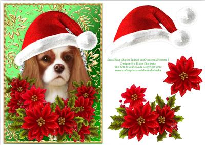 Santa King Charles Spaniel Puppy Dog - Poinsettia Flowers 1