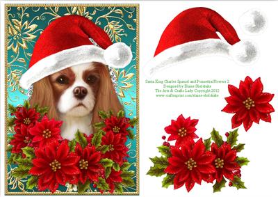 Santa King Charles Spaniel Puppy Dog - Poinsettia Flowers 2