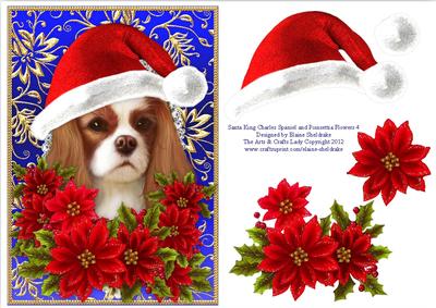 Santa King Charles Spaniel Puppy Dog - Poinsettia Flowers 4