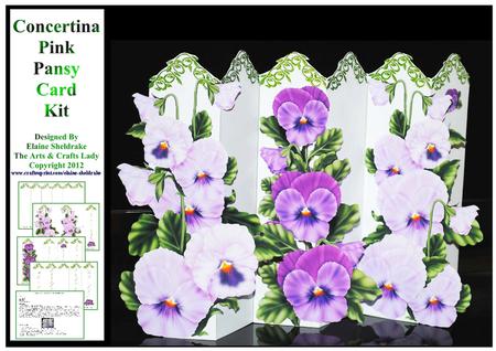 Concertina Pink Pansy Over the Edge 3D Card Kit + Bookmarks