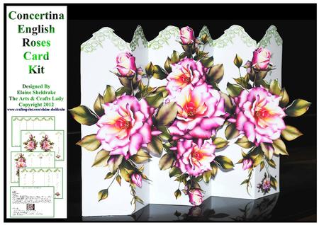 Concertina Pink Roses Over the Edge 3D Card Kit + Bookmarks
