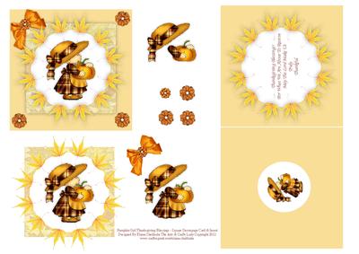 Pumpkin Girl Thanksgiving Blessings Square Card and Insert