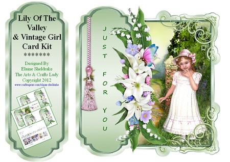 Lily of the Valley Flowers and Vintage Girl 8 x 8 Card Kit