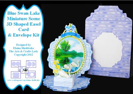 Blue Swan Lake Miniature Scene 3D Easel Card & Envelope