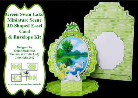 Green Swan Lake Miniature Scene 3D Easel Card & Envelope