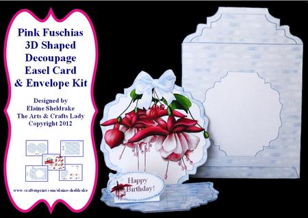 Pink Fuschias 3D Shaped Decoupage Easel Card & Envelope