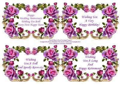 Pink and Mauve Roses 4 x Greetings Toppers Vintage Style