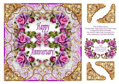 Pink and Mauve Roses Vintage Style 8 x 8 Anniversary Card