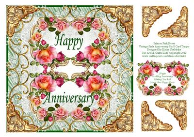 Salmon Pink Roses Vintage Style 8 x 8 Anniversary Card
