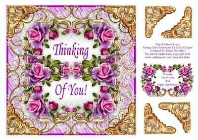Pink and Mauve Roses Vintage Style 8 x 8 Retirement Card