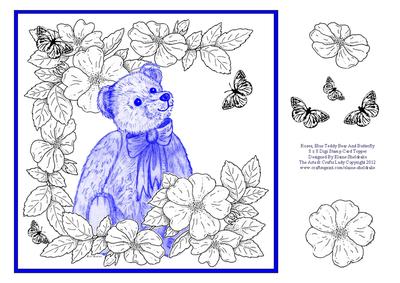 Roses Blue Teddy Bear & Butterfly 8 x 8 Digi Stamp Sheet