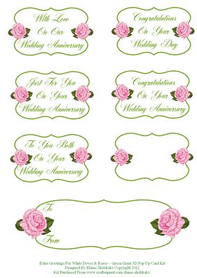 White Doves Pink Roses Extra Greetings Wedding/anniversary