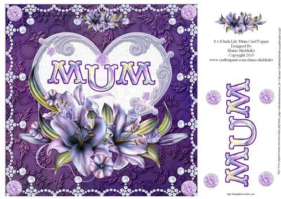 8 x 8 Inch Lily Mum Heart for Mothers Day or Birthday Card
