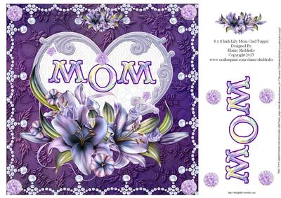 8 x 8 Inch Lily Mom Heart for Mothers Day or Birthday Card