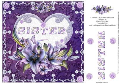 8 x 8 Inch Lily Sister Heart Birthday Card Topper