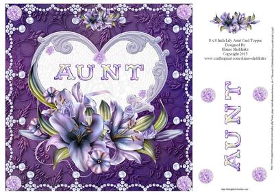 8 x 8 Inch Lily Aunt Heart Birthday Card Topper