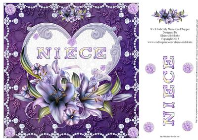 8 x 8 Inch Lily Niece Heart Birthday Card Topper