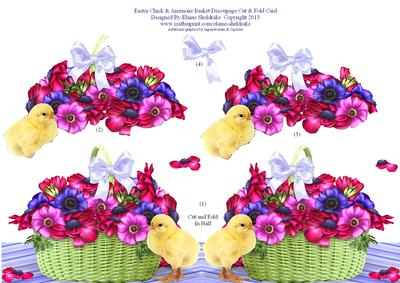 Easter Chick & Anemone Basket Decoupage Cut & Fold Card