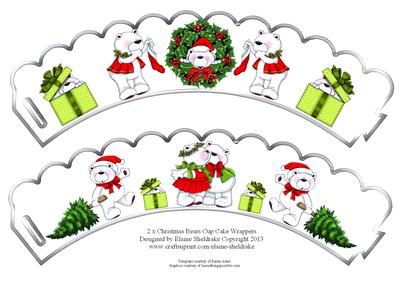 2 x Christmas Teddy Bears Cup Cake Wrappers