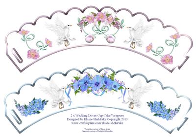 2 x Wedding Doves, Rings & Flowers Cup Cake Wrappers