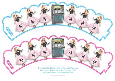 2 x Vintage Rock & Roll Jukebox Girls Cup Cake Wrappers