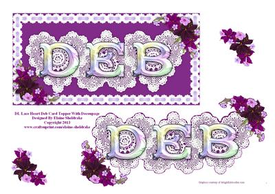 Dl Lace Heart "deb" Card Topper with Decoupage
