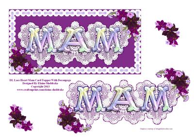 Dl Lace Heart "mam" Card Topper with Decoupage