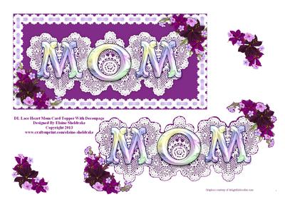 Dl Lace Heart "mom" Card Topper with Decoupage