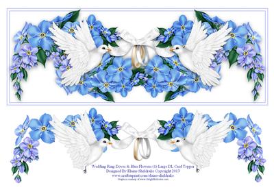 Wedding Ring Doves & Blue Flowers Large Dl Card Topper (1)