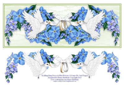 Wedding Ring Doves & Blue Flowers Large Dl Card Topper (2)