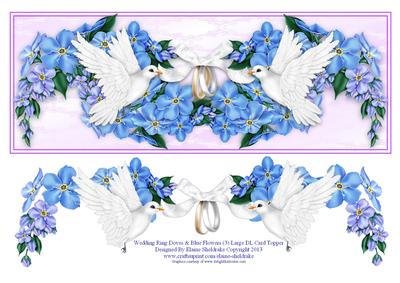 Wedding Ring Doves & Blue Flowers Large Dl Card Topper (3)