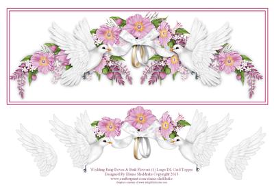 Wedding Ring Doves & Pink Flowers Large Dl Card Topper (1)