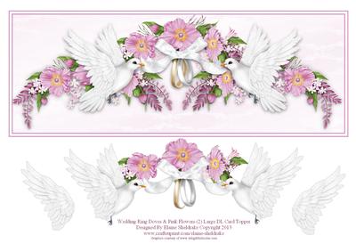 Wedding Ring Doves & Pink Flowers Large Dl Card Topper (2)
