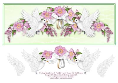 Wedding Ring Doves & Pink Flowers Large Dl Card Topper (3)