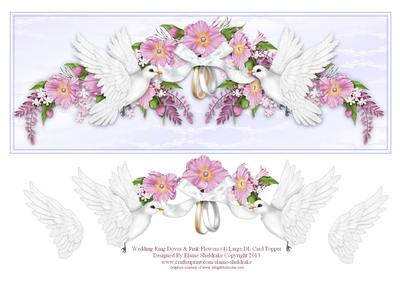 Wedding Ring Doves & Pink Flowers Large Dl Card Topper (4)