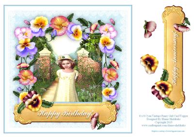 8 x 8 Cyan Vintage Pansy Girl Card Topper