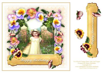 8 x 8 Peach Vintage Pansy Girl Card Topper