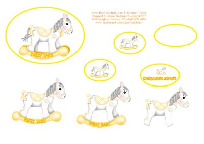 Sweet Baby Rocking Horse - Oval Decoupage Topper Sheet