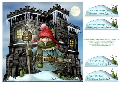 Christmas Greetings from Gnome Castle Card Topper with Tags