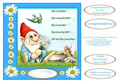 Gnome & Fairy Engagement or Anniversary Card Topper