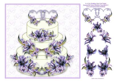 8 x 8 Lily Wedding Cake - Decoupage Card Topper