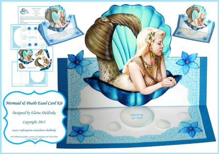 Beautiful Mermaid in a Shell & Pearls Decoupage Easel Card