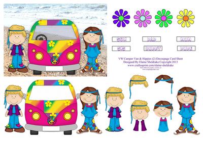 Vw Camper Van Hippies (2) Decoupage Card Sheet